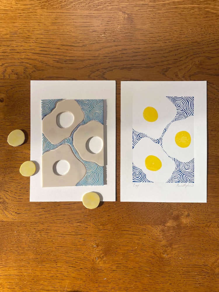 Eggs Mini print A5 Hand Printed Lino Print