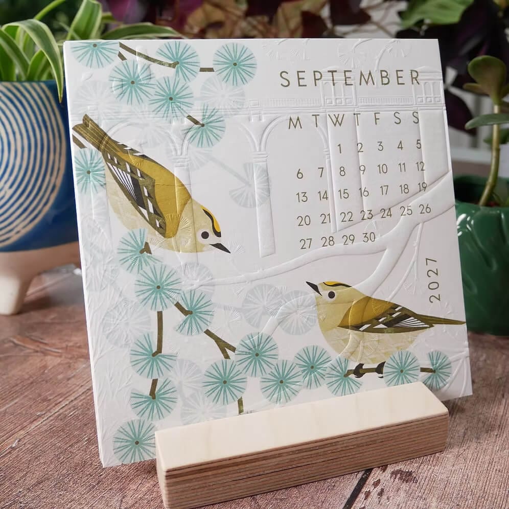 Bird Calendar Hand Embossed 2027 Bird Desk Calendar (With Stand or Without Stand) homeware shops bristol gift shops bristol Ash Leaf Printmaking