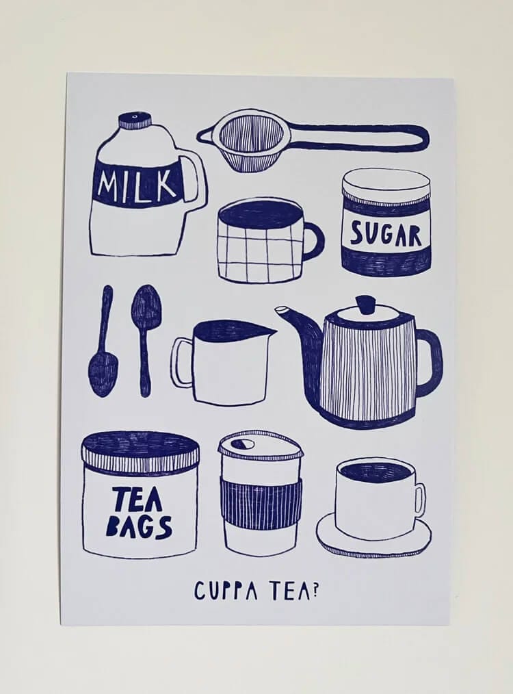 Illustrated Print Cuppa Tea Hot Drink Prints A5 Print (Various Designs) homeware shops bristol gift shops bristol Jemima Ruby