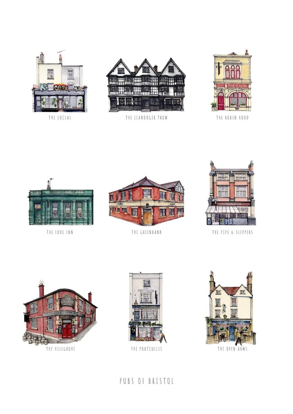 Print Pubs of Bristol Fine Art Print Bristol Fine Art Print - A3 (various designs) homeware shops bristol gift shops bristol Poppy Victoria May Art