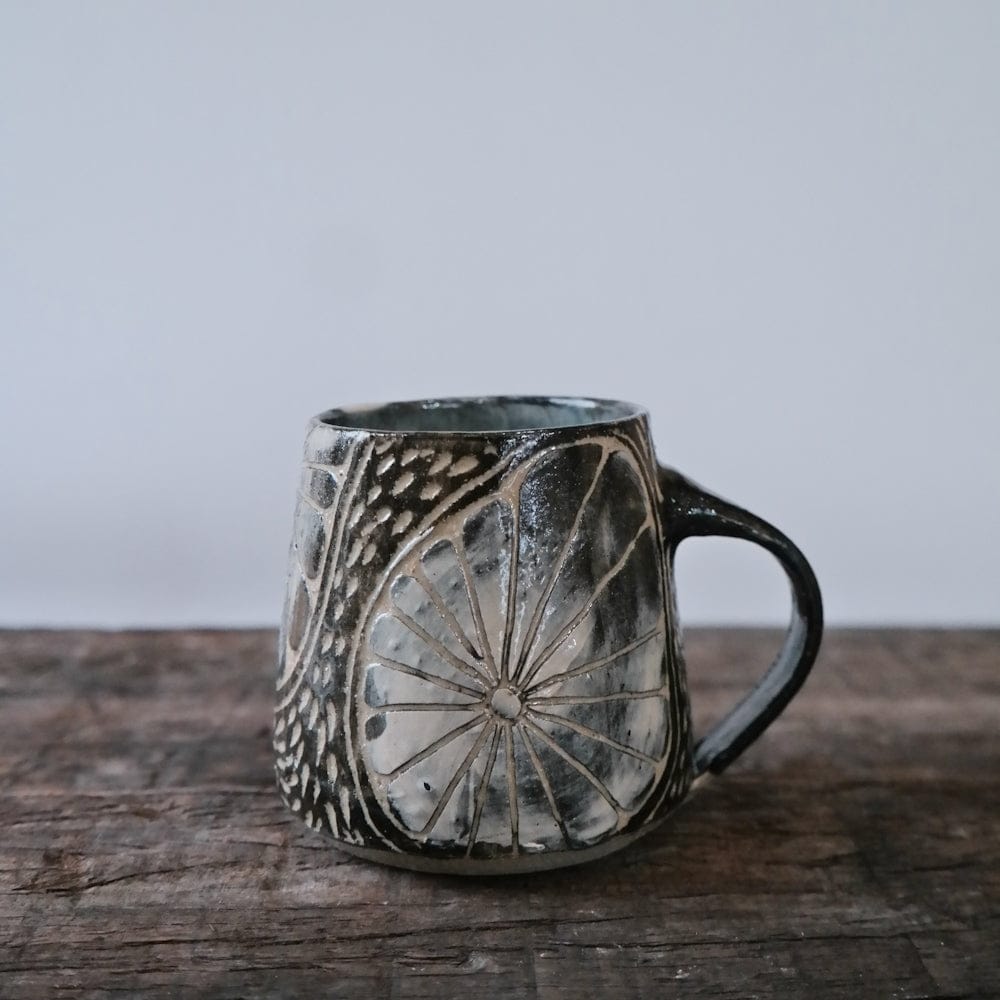 Ceramic Mug Cream Base w/ Black Detail Black & White Carved Ceramic Mug homeware shops bristol gift shops bristol AKF Ceramics