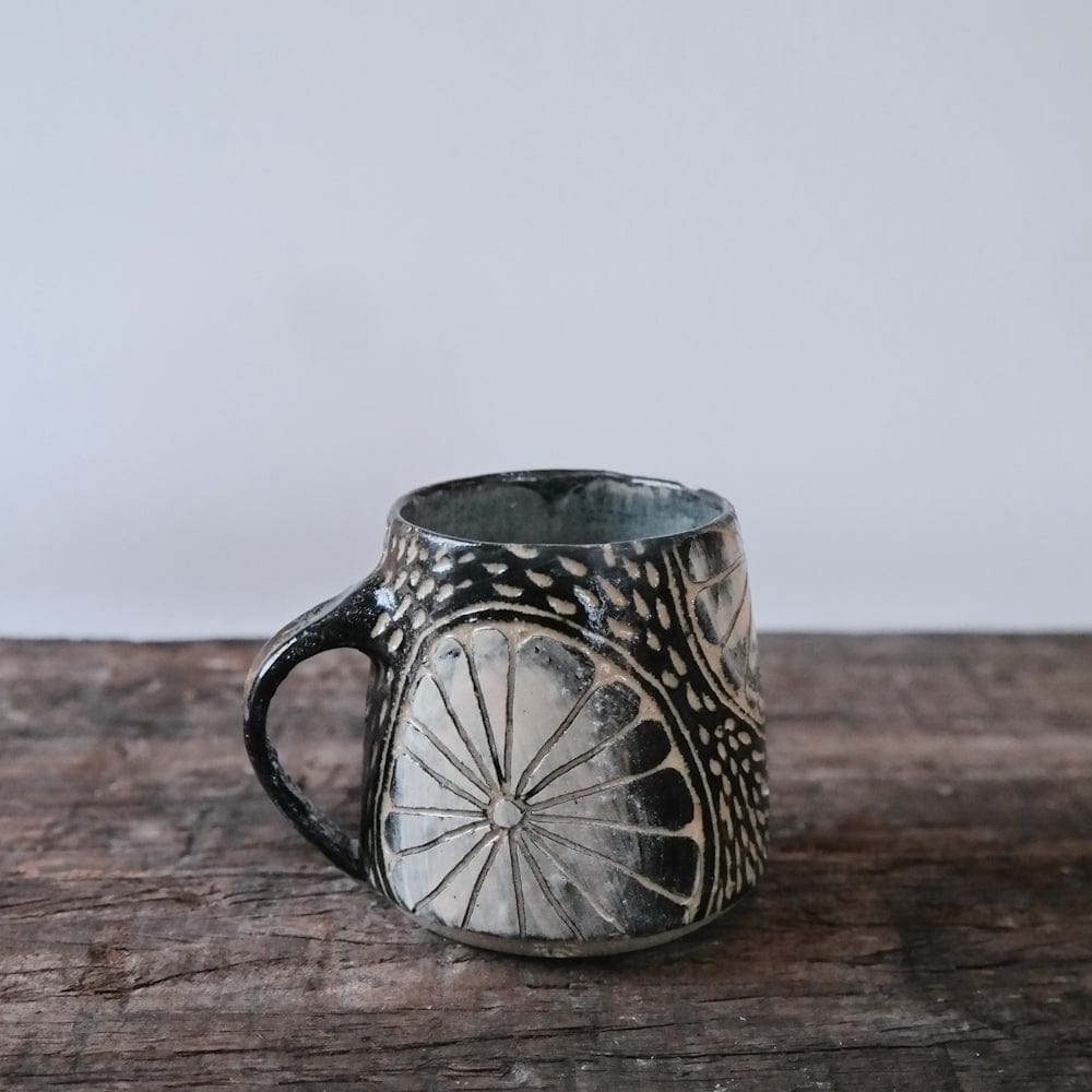 Ceramic Mug Cream Base w/ Black Detail Black & White Carved Ceramic Mug homeware shops bristol gift shops bristol AKF Ceramics
