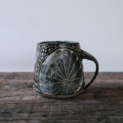 Ceramic Mug Cream Base w/ Black Detail Black & White Carved Ceramic Mug homeware shops bristol gift shops bristol AKF Ceramics