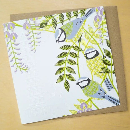 Blue Tits (Embossed) - Greetings Card homeware shops bristol gift shops bristol Ash Leaf Printmaking