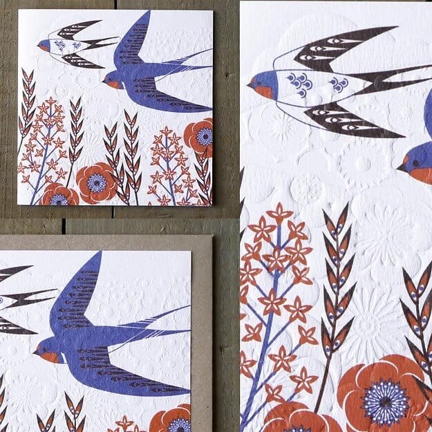 Swallows Greetings Card homeware shops bristol gift shops bristol Ash Leaf Printmaking