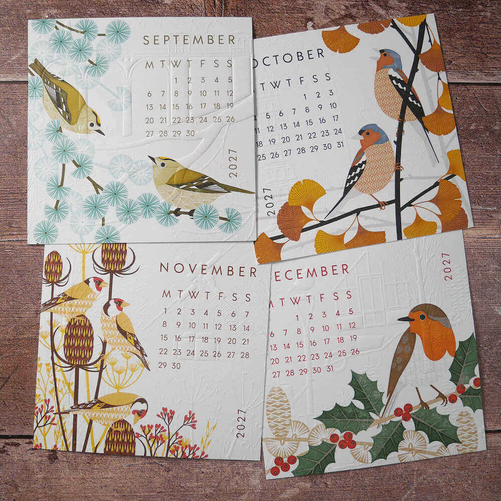 Bird Calendar Hand Embossed 2027 Bird Desk Calendar (With Stand or Without Stand) homeware shops bristol gift shops bristol Ash Leaf Printmaking