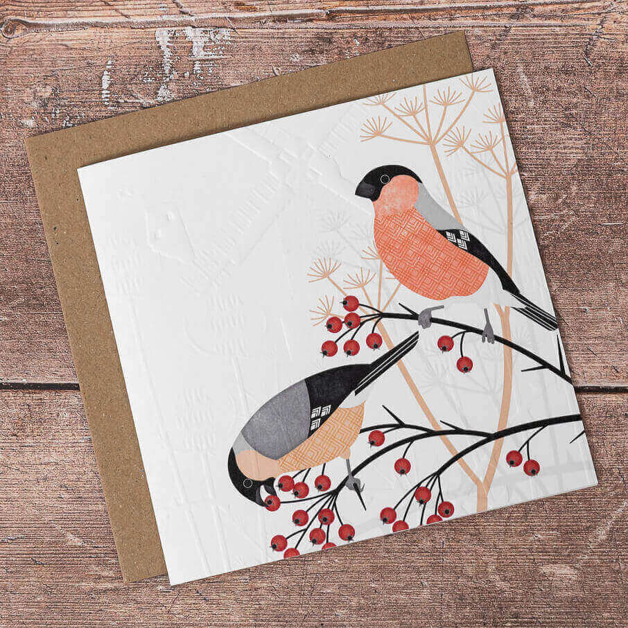 Bird Greetings Cards Bullfinch (Embossed) Greeting Card homeware shops bristol gift shops bristol Ash Leaf Printmaking
