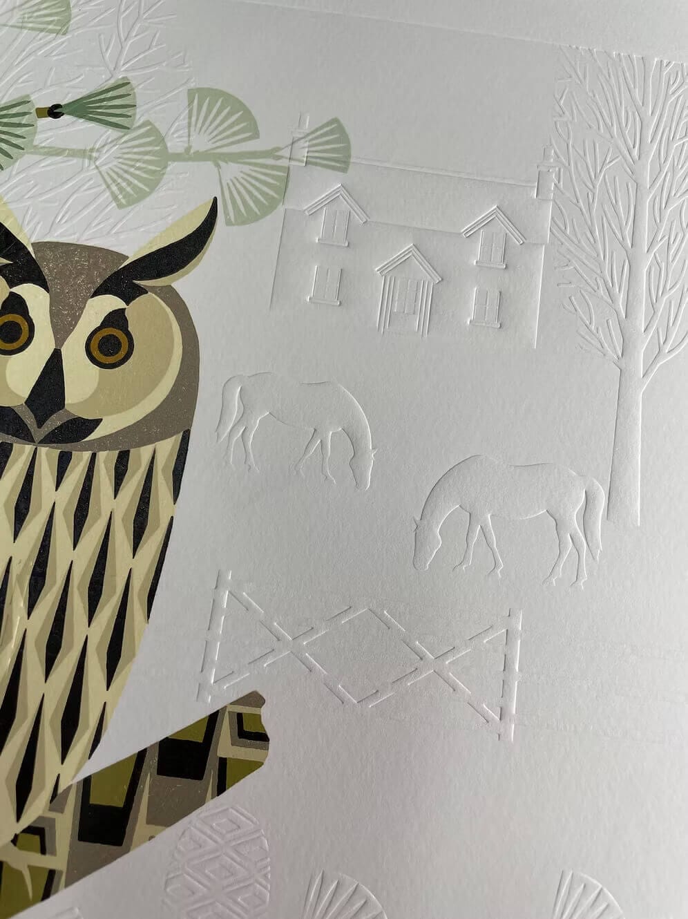 Owl Lino Print Owl Reduction Lino Print homeware shops bristol gift shops bristol Ash Leaf Printmaking