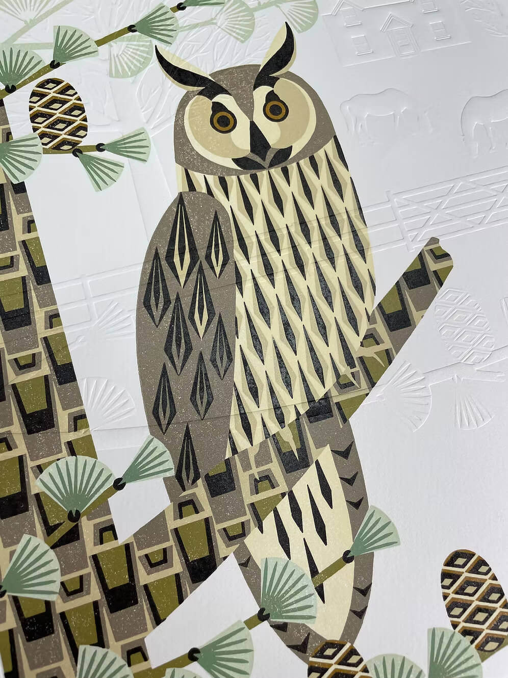 Owl Lino Print Owl Reduction Lino Print homeware shops bristol gift shops bristol Ash Leaf Printmaking