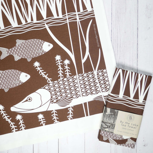 Tea Towel By the Lake Hickory Brown Tea Towel homeware shops bristol gift shops bristol Ash Leaf Printmaking