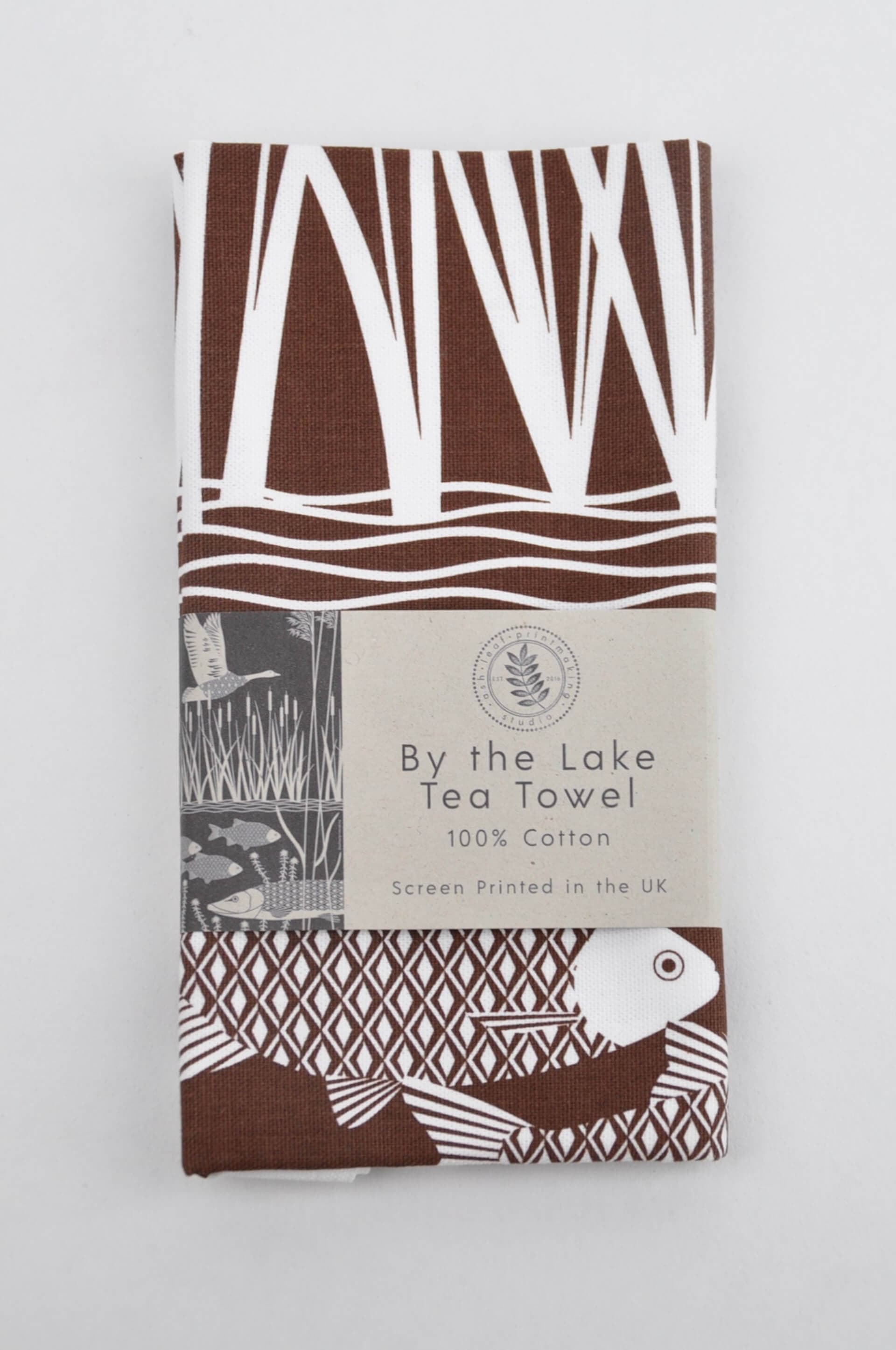 Tea Towel By the Lake Hickory Brown Tea Towel homeware shops bristol gift shops bristol Ash Leaf Printmaking