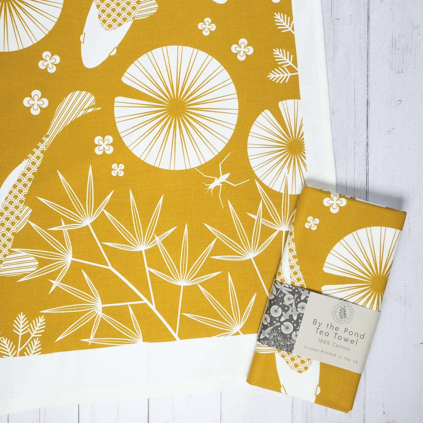 Tea Towel By the Pond Mustard Yellow Tea Towel homeware shops bristol gift shops bristol Ash Leaf Printmaking