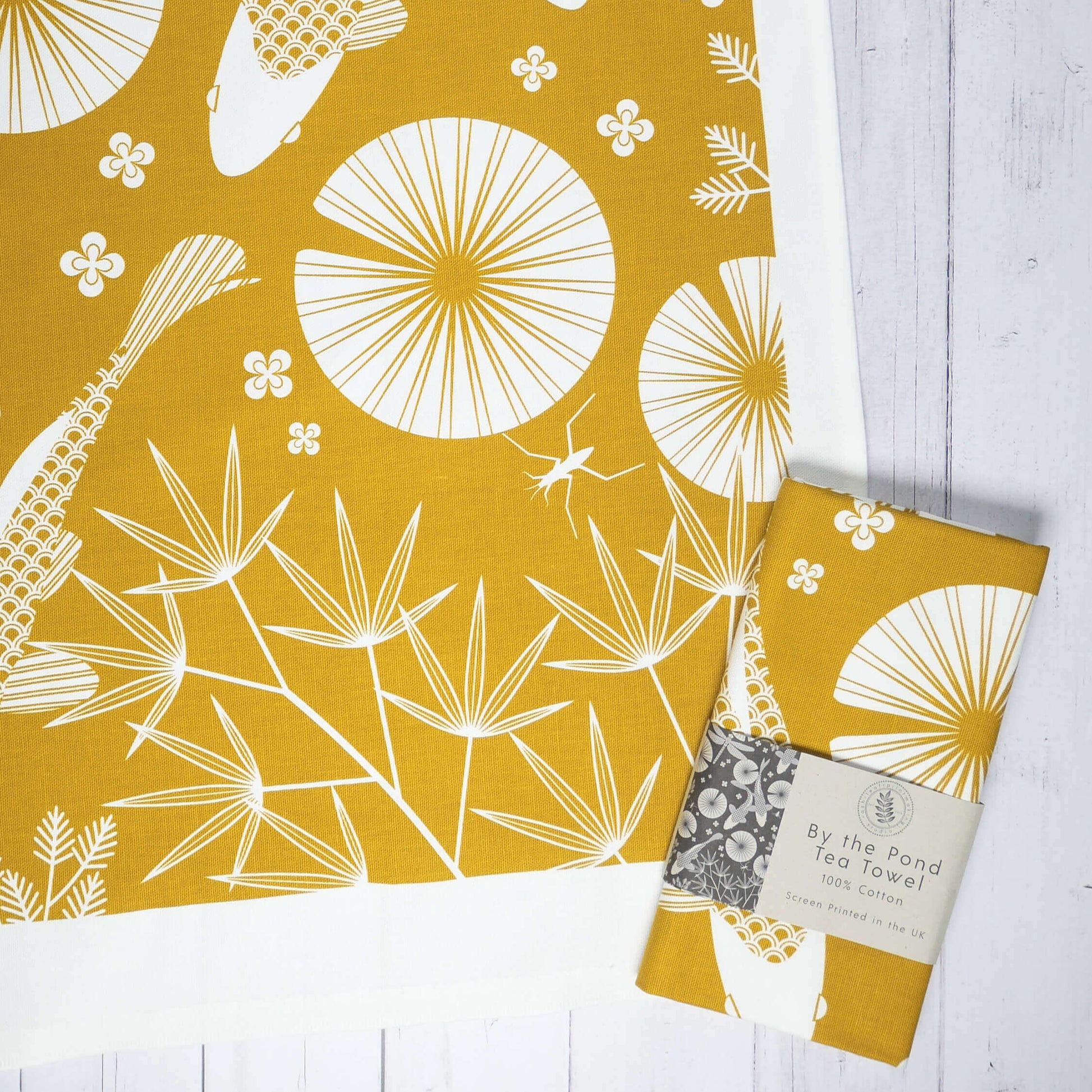 Tea Towel By the Pond Mustard Yellow Tea Towel homeware shops bristol gift shops bristol Ash Leaf Printmaking