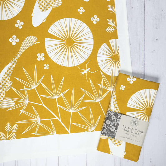 Tea Towel By the Pond Mustard Yellow Tea Towel homeware shops bristol gift shops bristol Ash Leaf Printmaking