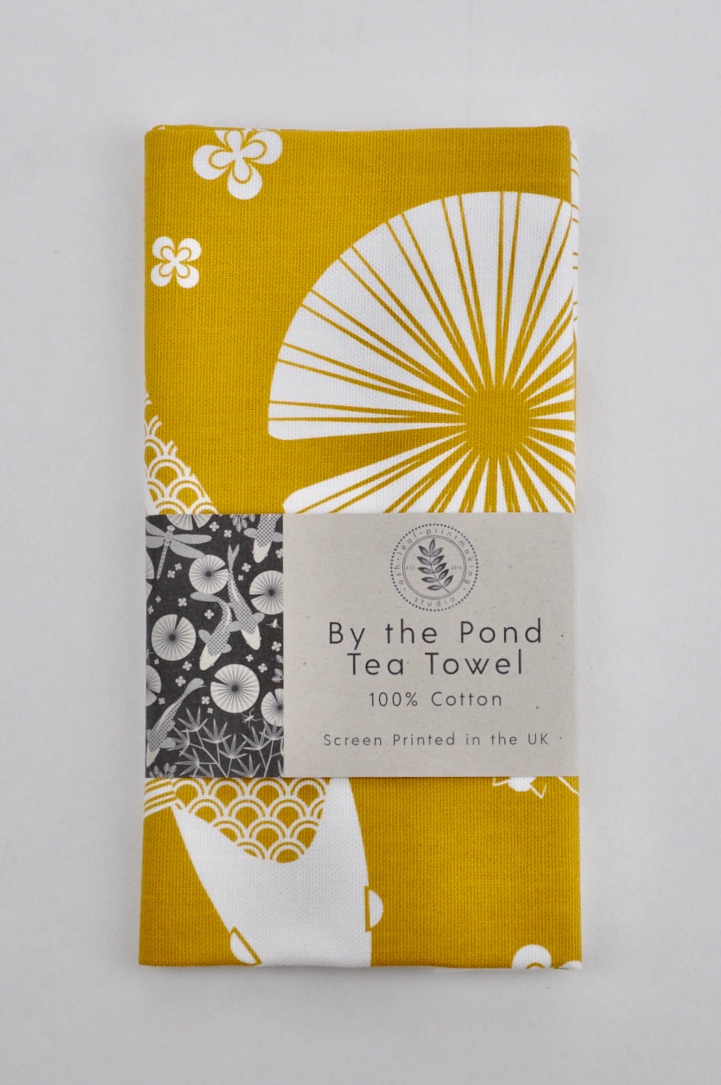 Tea Towel By the Pond Mustard Yellow Tea Towel homeware shops bristol gift shops bristol Ash Leaf Printmaking