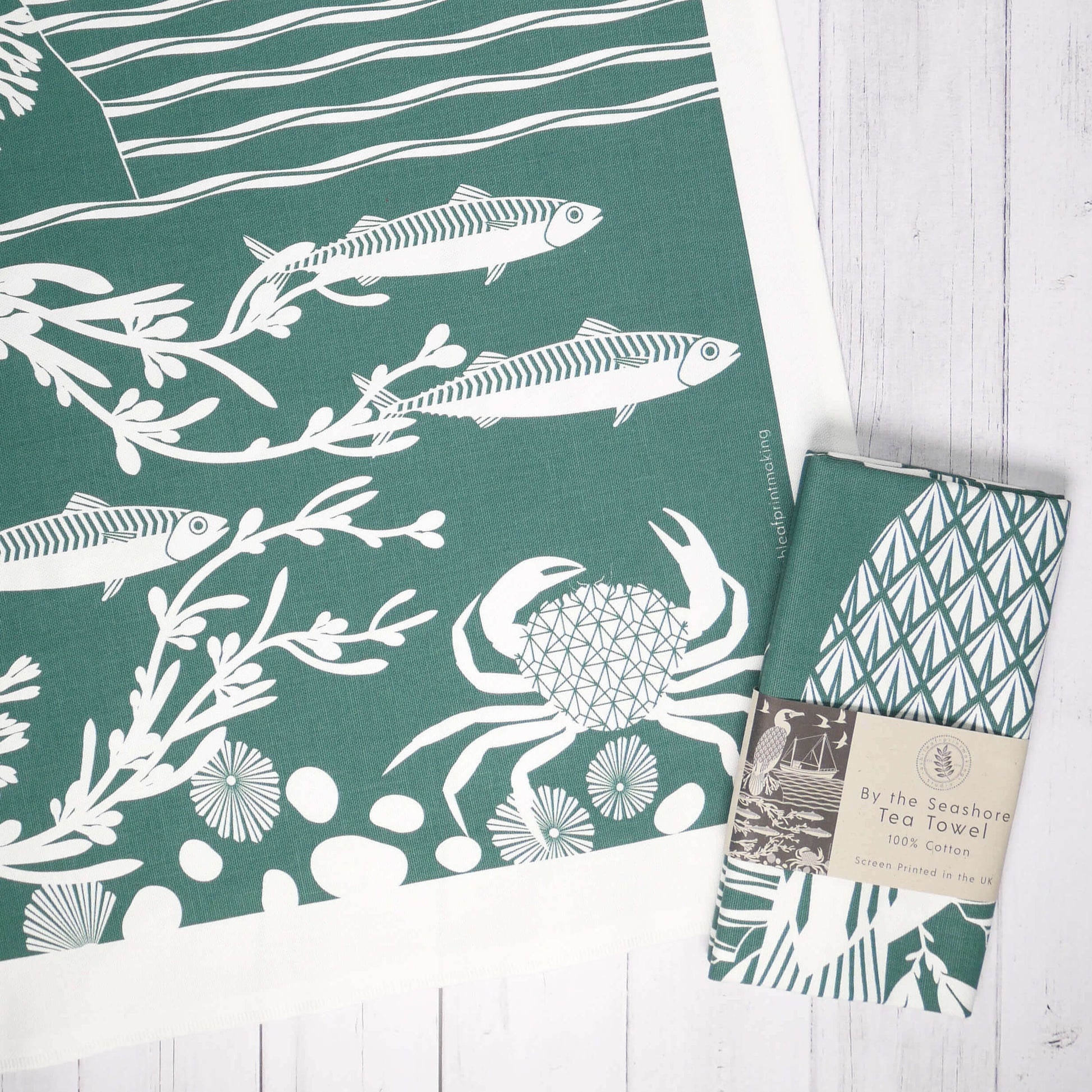 Tea Towel By the Seashore Dark Teal Tea Towel homeware shops bristol gift shops bristol Ash Leaf Printmaking