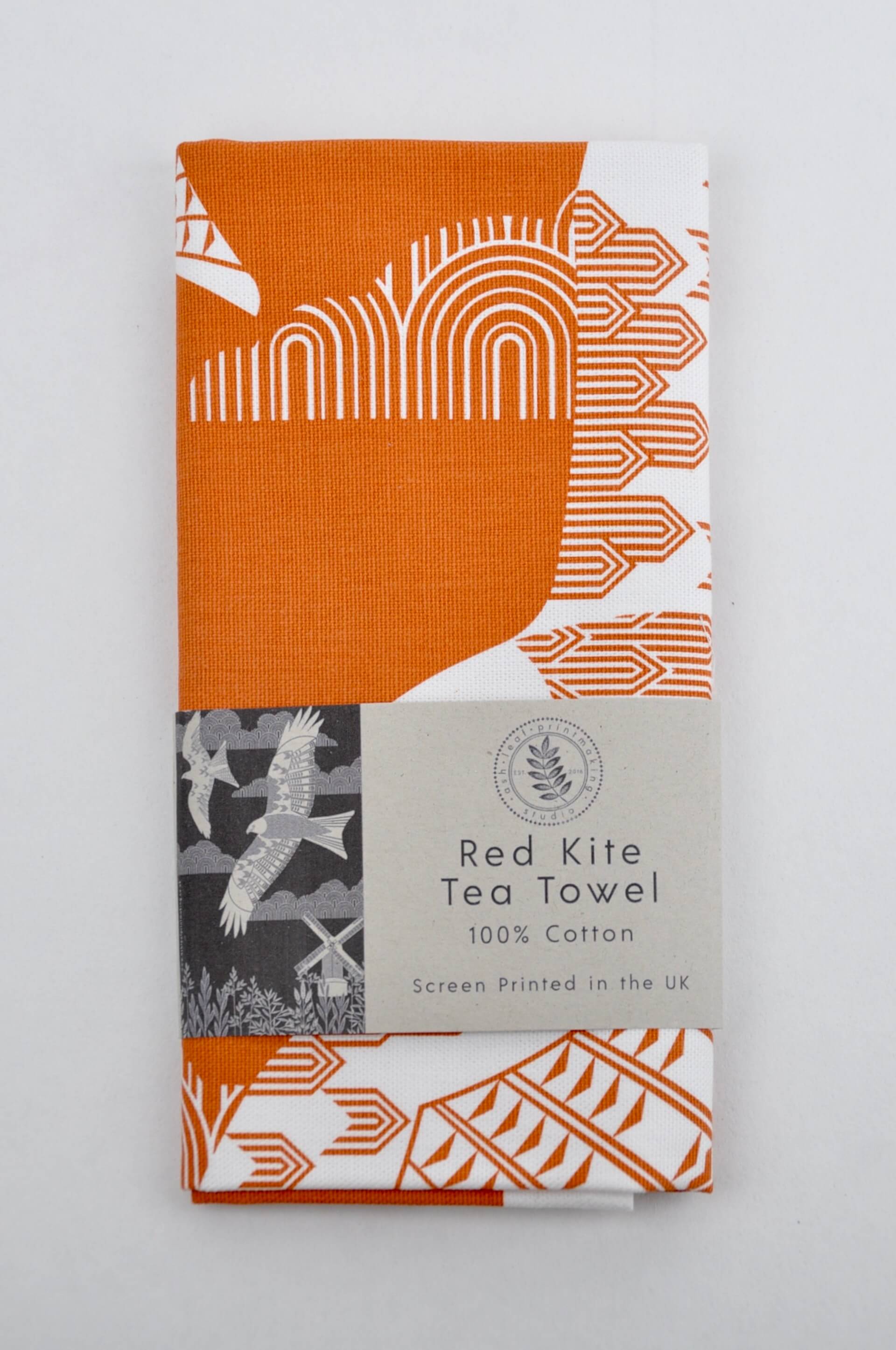 Tea Towel Red Kite Tea Towel in Burnt Orange homeware shops bristol gift shops bristol Ash Leaf Printmaking