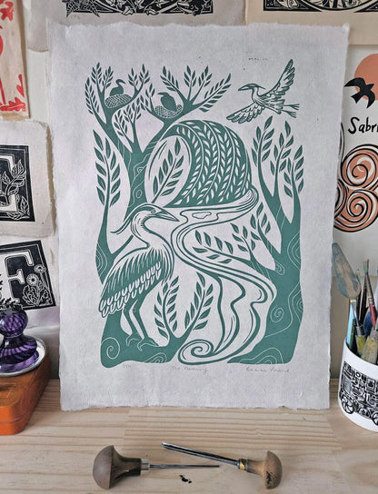 Heron Linocut The Heronry Linocut Print homeware shops bristol gift shops bristol Becca Thorne Illustration