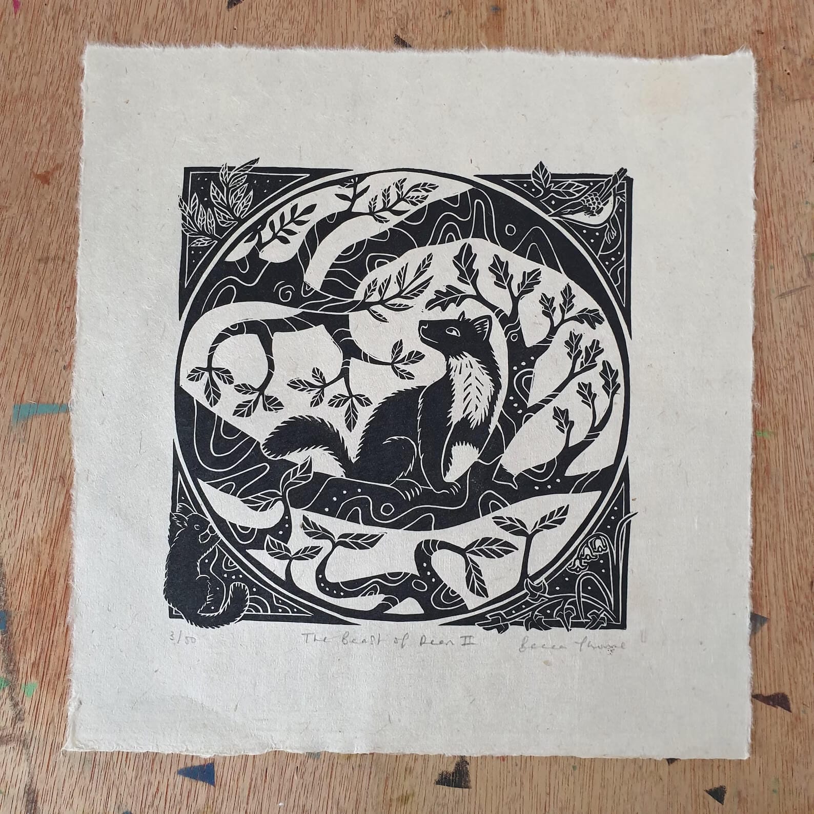 Print Pine Marten Version II The Beast of Dean Original Linocut (various designs) homeware shops bristol gift shops bristol Becca Thorne Illustration