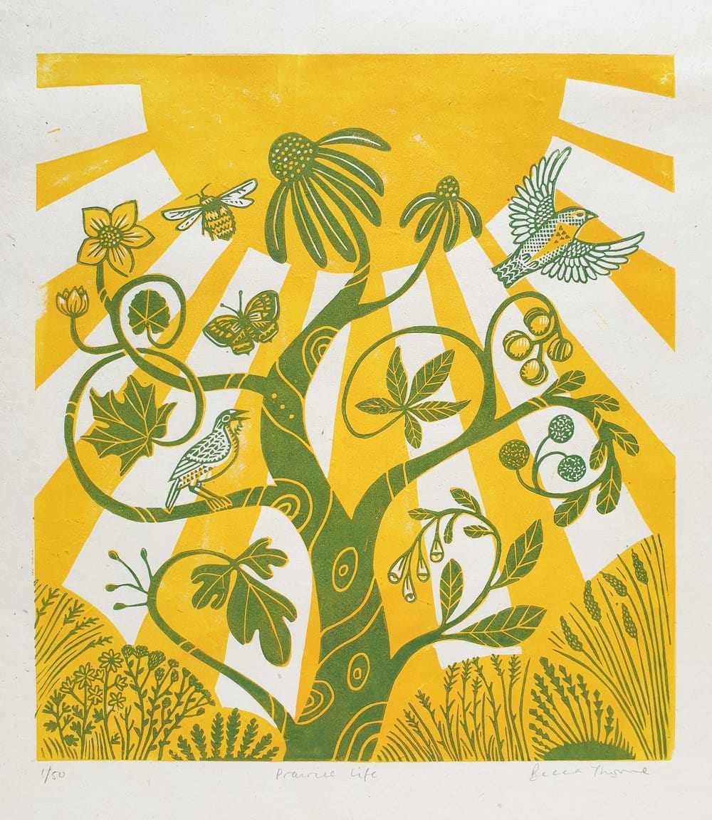 Print Prairie Life - Original Linocut homeware shops bristol gift shops bristol Becca Thorne Illustration