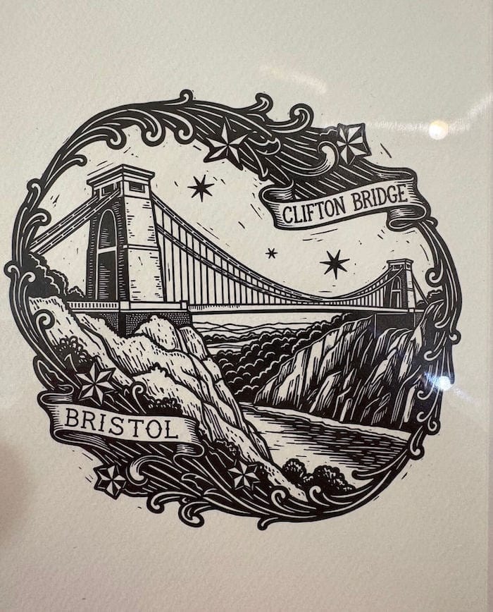 Bristol Prints Bristol Tattoo Print- Clifton Suspension Bridge homeware shops bristol gift shops bristol Bethan Lino Prints