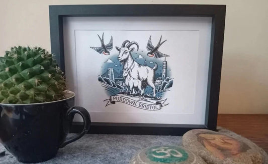 Bristol Prints Purdown- Goat and Kid (Rectangle) Bristol Tattoo Prints (Various Designs) homeware shops bristol gift shops bristol Bethan Lino Prints