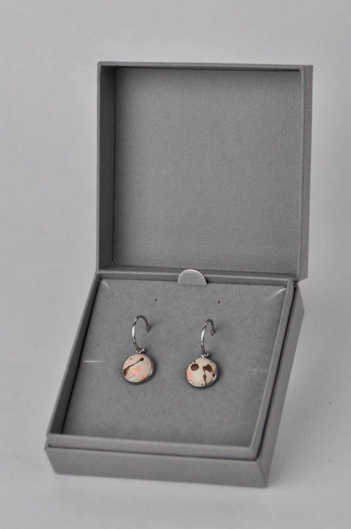 Earrings Beige Leather with Metallic Bronze & Peach Flecks (Stainless Steel Hoops) Stainless Steel Hoop Studs with Gift Box (multiple colours) homeware shops bristol gift shops bristol Bex & Bolt