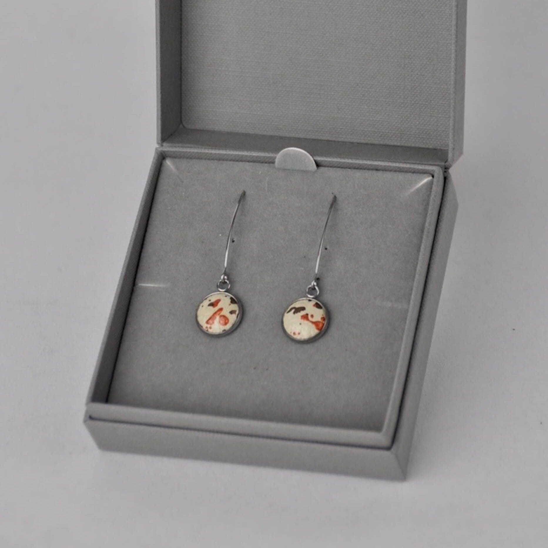 Earrings Beige Leatherette with Metallic Bronze & Copper Flecks Stainless Steel V Shape Drops with Gift Box (multiple colours) homeware shops bristol gift shops bristol Bex & Bolt