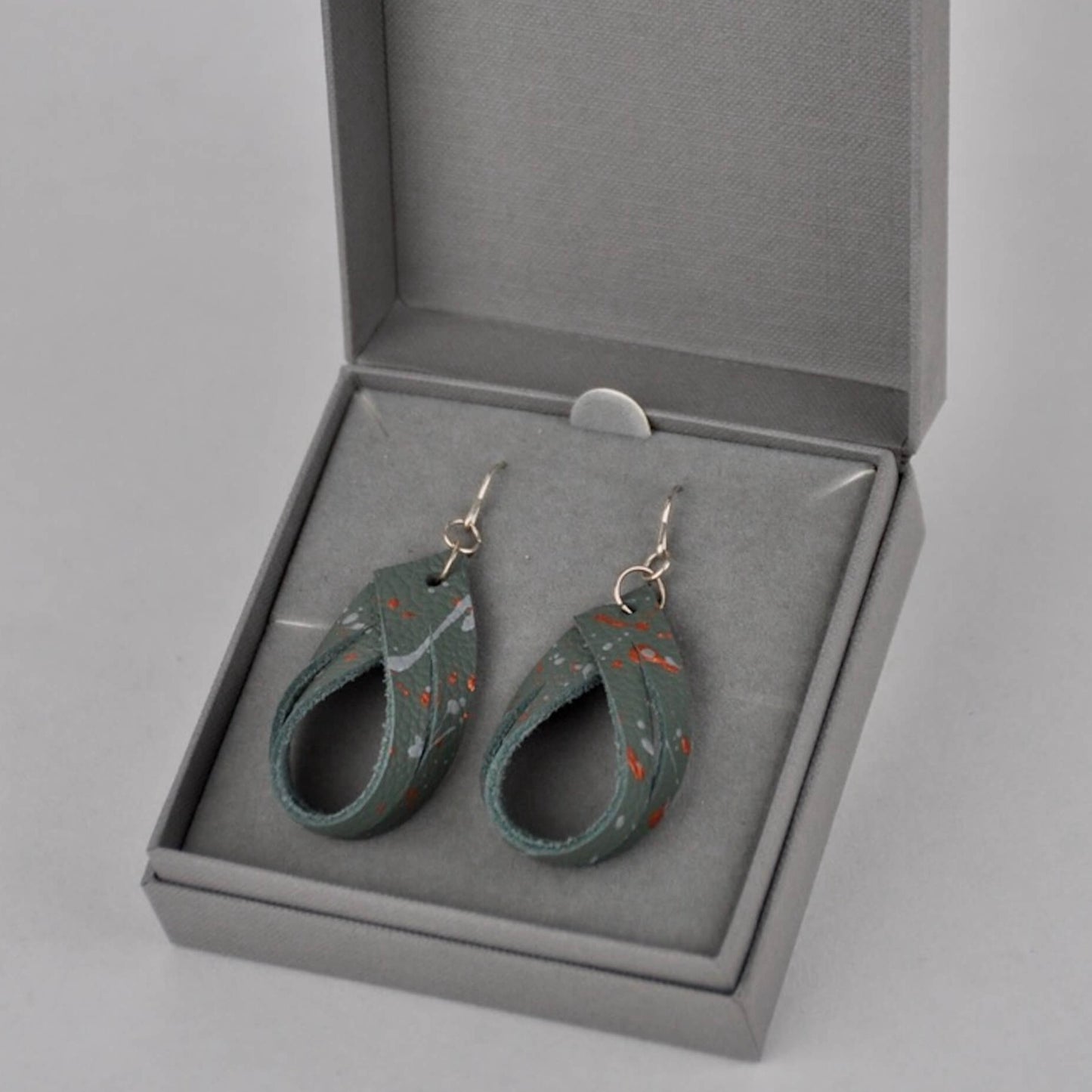 Earrings Sage Leather with Metallic Copper & Grey Flecks Eco Silver Festival Earrings with Gift Box (multiple colours) homeware shops bristol gift shops bristol Bex & Bolt