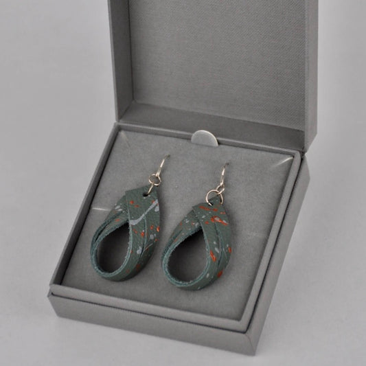 Earrings Sage Leather with Metallic Copper & Grey Flecks Eco Silver Festival Earrings with Gift Box (multiple colours) homeware shops bristol gift shops bristol Bex & Bolt