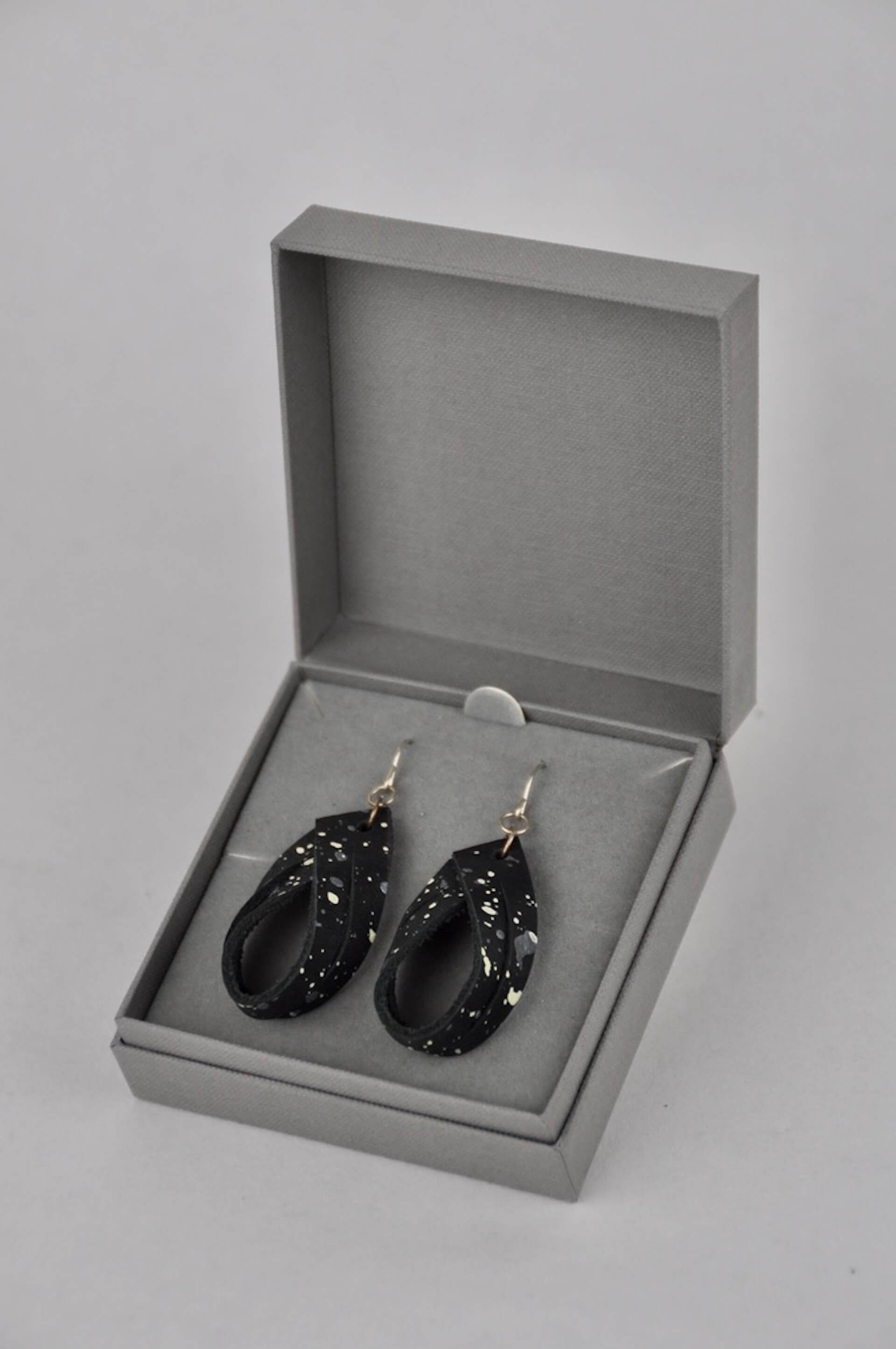 Earrings Black Leather with Metallic Pewter & White Flecks Eco Silver Festival Earrings with Gift Box (multiple colours) homeware shops bristol gift shops bristol Bex & Bolt