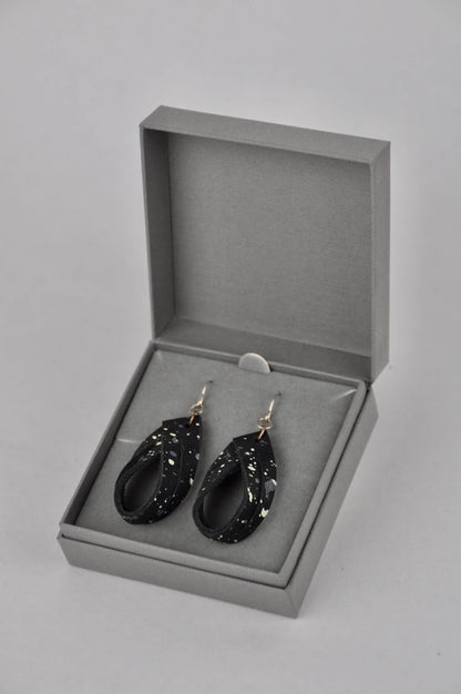 Earrings Black Leather with Metallic Pewter & White Flecks Eco Silver Festival Earrings with Gift Box (multiple colours) homeware shops bristol gift shops bristol Bex & Bolt