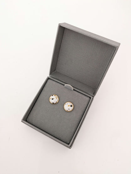 Earrings Pearly White with Black Print & Gold Flecks Mini Studs in Stainless Steel - Various Colours homeware shops bristol gift shops bristol Bex & Bolt