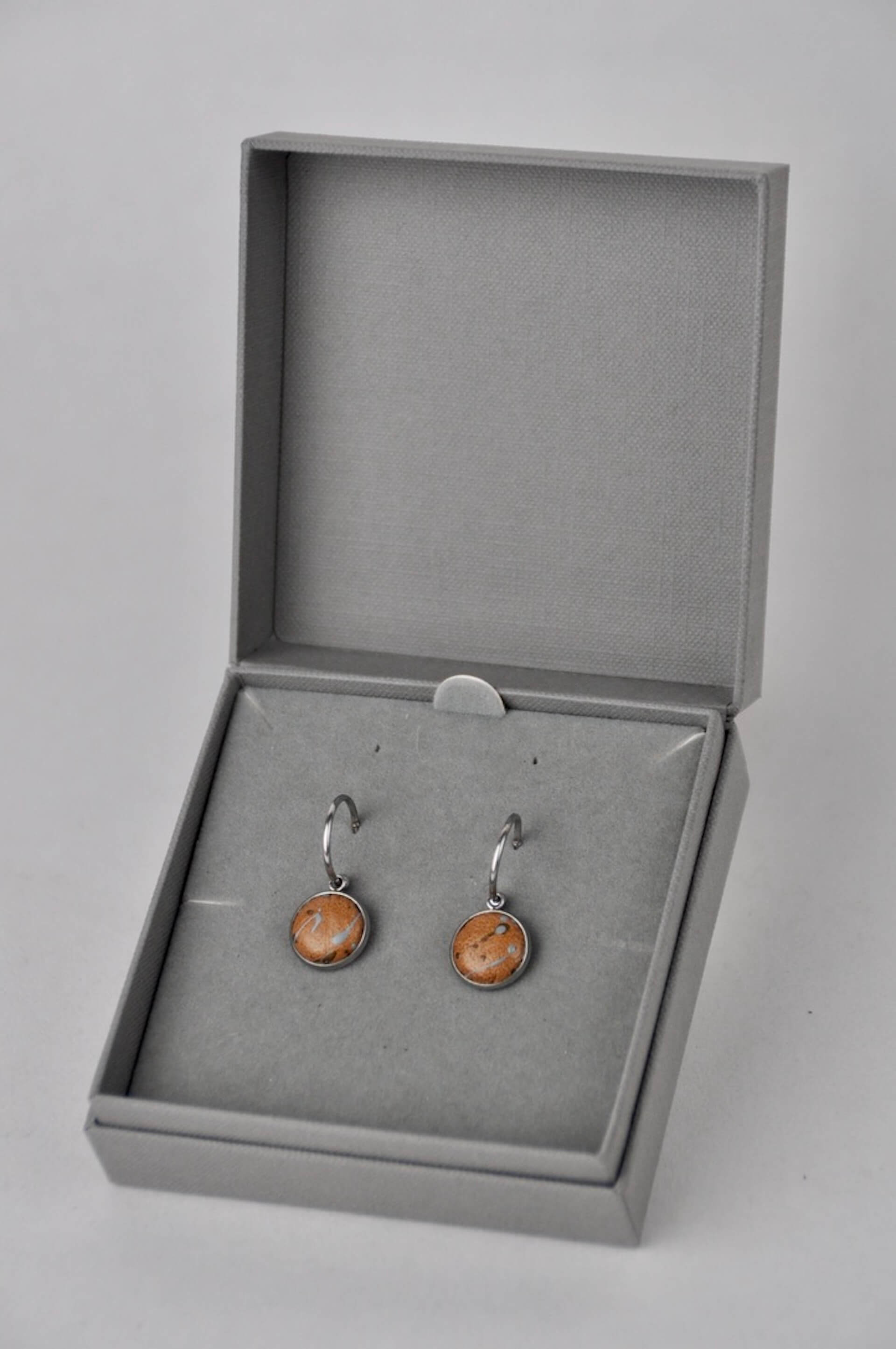 Earrings Tan Leather with Metallic Bronze & Grey Flecks (Stainless Steel Hoops) Stainless Steel Hoop Studs with Gift Box (multiple colours) homeware shops bristol gift shops bristol Bex & Bolt