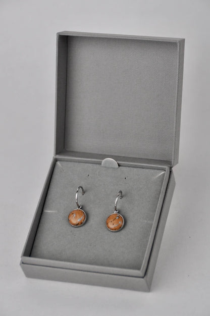 Earrings Tan Leather with Metallic Bronze & Grey Flecks (Stainless Steel Hoops) Stainless Steel Hoop Studs with Gift Box (multiple colours) homeware shops bristol gift shops bristol Bex & Bolt