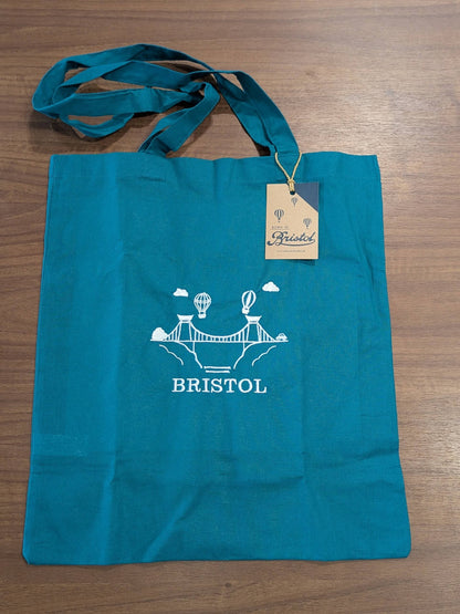 Tote Bag Teal - White Print Bristol Suspension Bridge Tote Bag - Various Colours homeware shops bristol gift shops bristol Born in Bristol