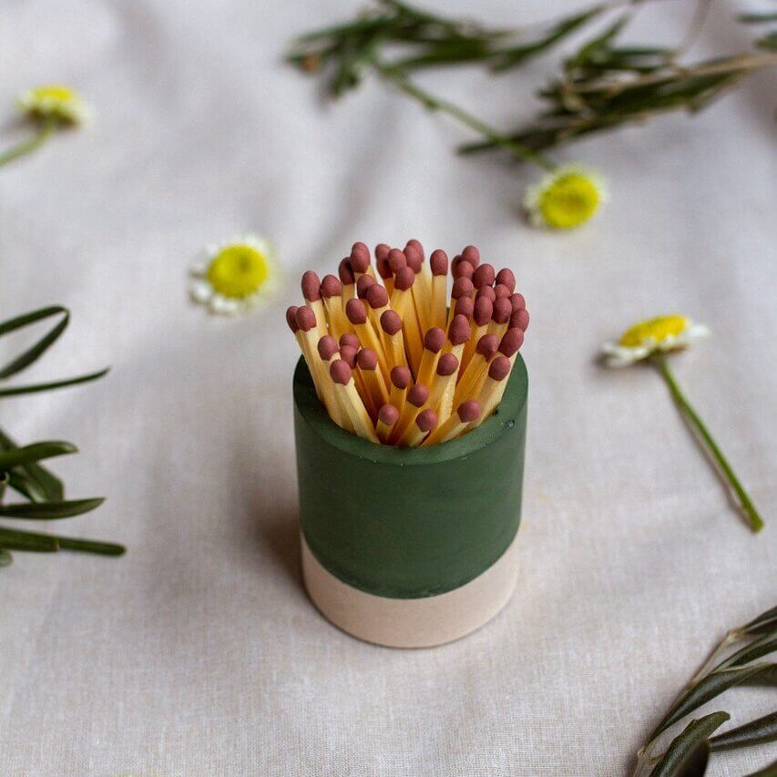 Vessel Pine Green Jesmonite Match Striker Pot - Various Colours homeware shops bristol gift shops bristol Calico Collective