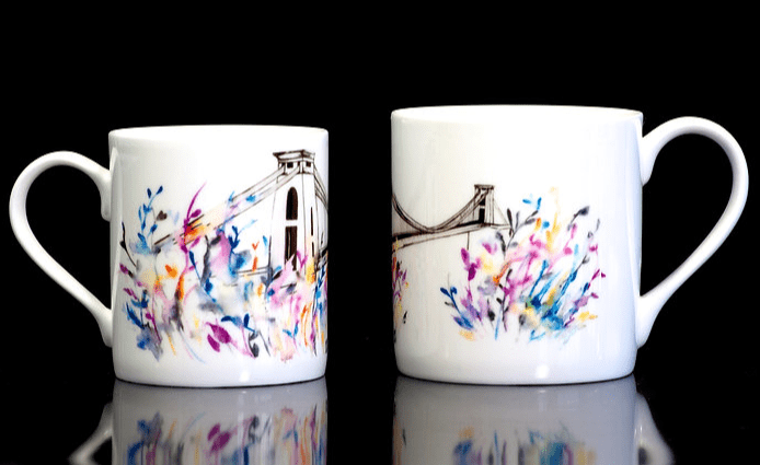 Mug Mug - Bristol Tropical Bridge - Pink Bone China Mug of Bristol Illustrations (various designs) homeware shops bristol gift shops bristol Carla James