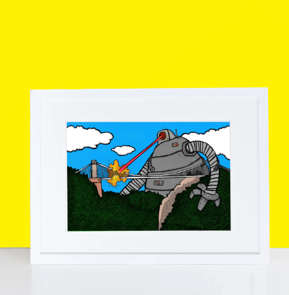 Prints A4 Print Robot Vs Bristol's Clifton Suspension Bridge Print homeware shops bristol gift shops bristol Dixon Does Doodles