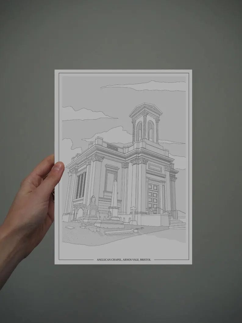 Print Anglican Chapel, Arnos Vale Cemetery Print - A4 (various colours) homeware shops bristol gift shops bristol Ellie Rowe Design