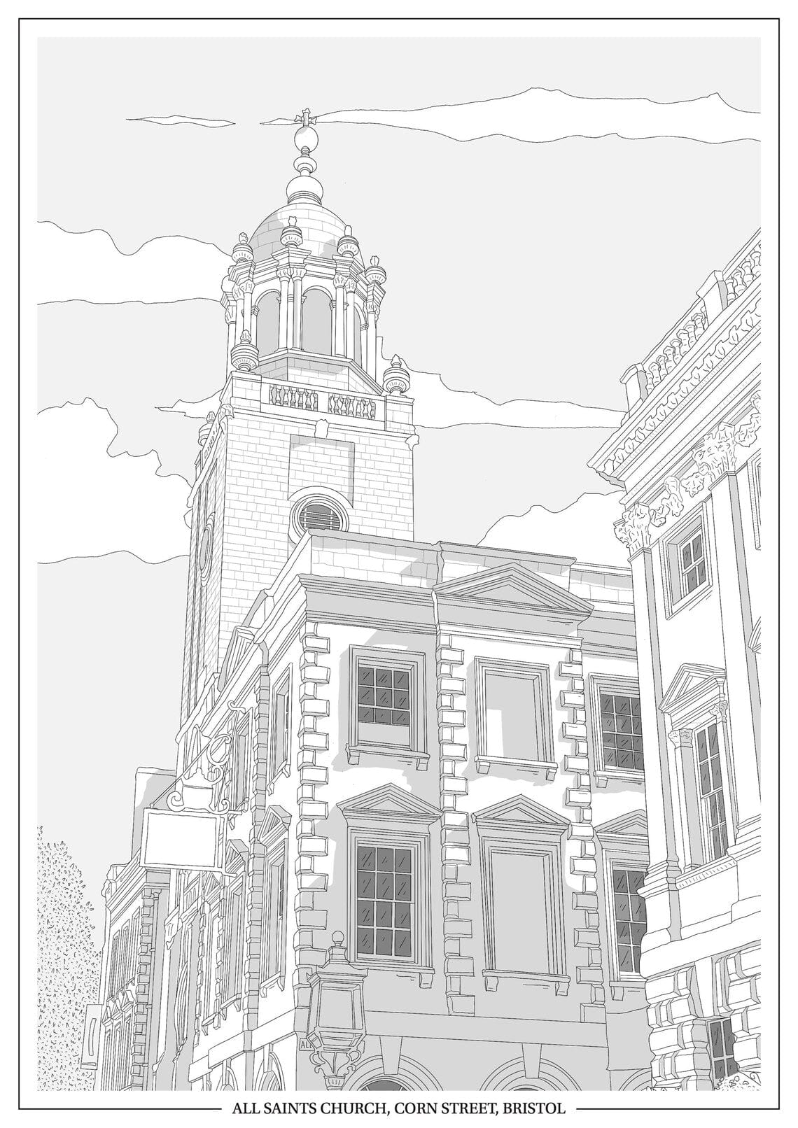 Print Black All Saints Church, Corn Street Print - A4 (various colours) homeware shops bristol gift shops bristol Ellie Rowe Design