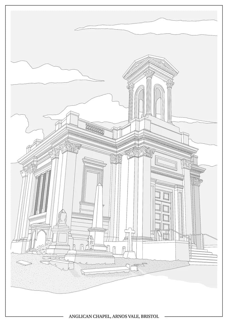 Print Black Anglican Chapel, Arnos Vale Cemetery Print - A4 (various colours) homeware shops bristol gift shops bristol Ellie Rowe Design
