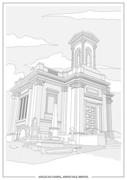 Print Black Anglican Chapel, Arnos Vale Cemetery Print - A4 (various colours) homeware shops bristol gift shops bristol Ellie Rowe Design