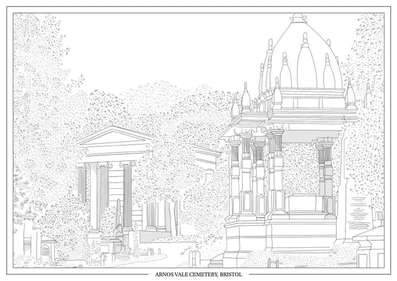 Print Black Arnos Vale Cemetery Print - A4 (various colours) homeware shops bristol gift shops bristol Ellie Rowe Design