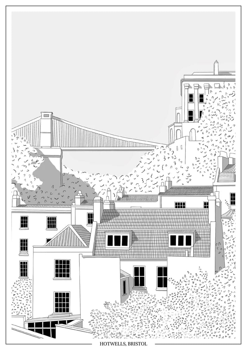 Print Black Clifton Suspension Bridge Print Hotwells - A4 (various colours) homeware shops bristol gift shops bristol Ellie Rowe Design