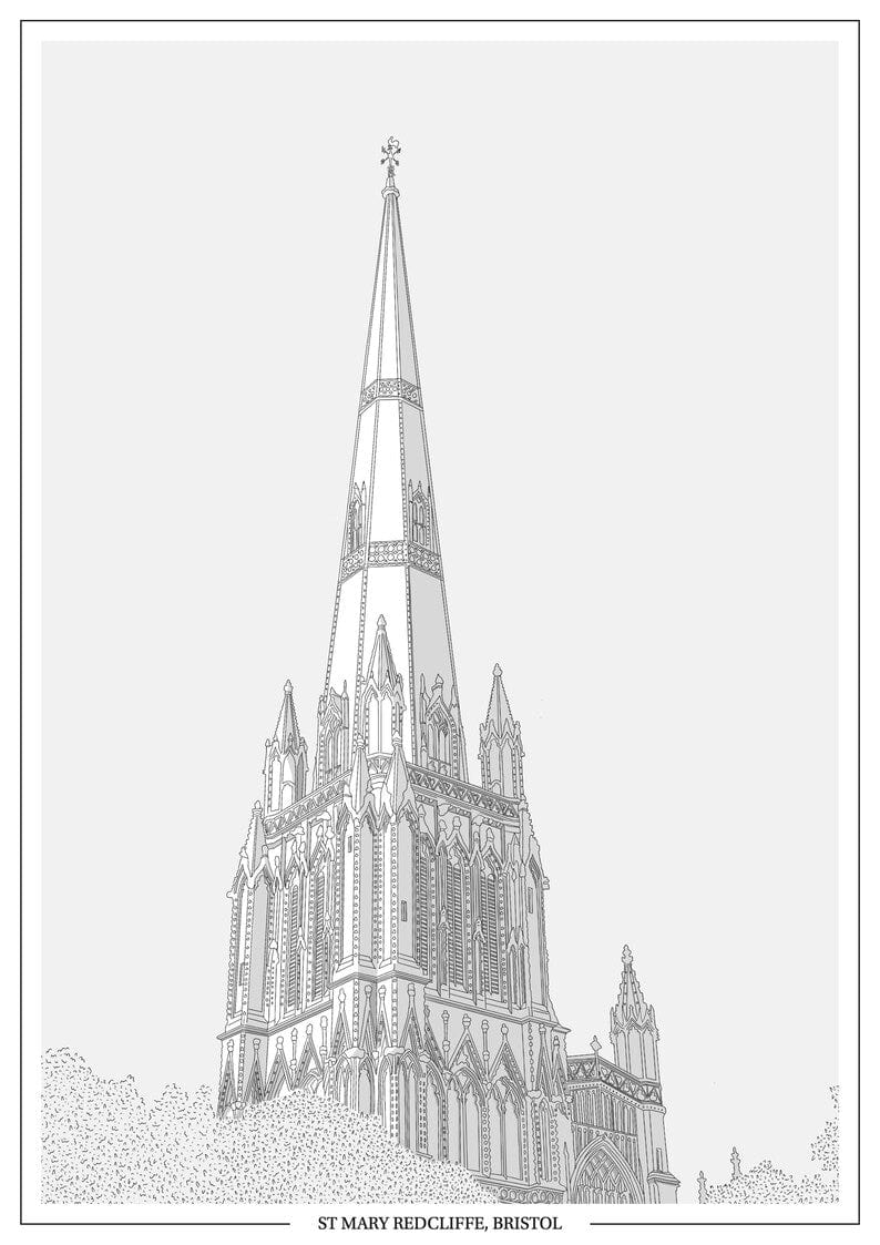 Print Black St Mary Redcliffe Print - A4 (various colours) homeware shops bristol gift shops bristol Ellie Rowe Design