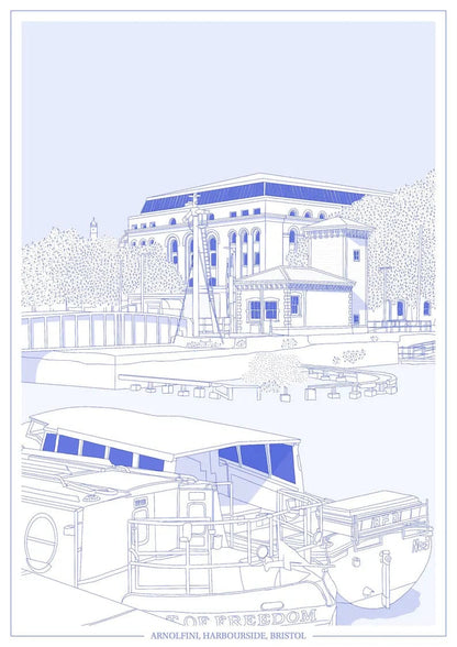 Print Blue Arnolfini, Harbourside Print - A4 (various colours) homeware shops bristol gift shops bristol Ellie Rowe Design