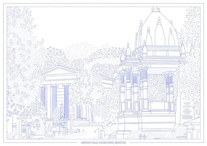 Print Blue Arnos Vale Cemetery Print - A4 (various colours) homeware shops bristol gift shops bristol Ellie Rowe Design