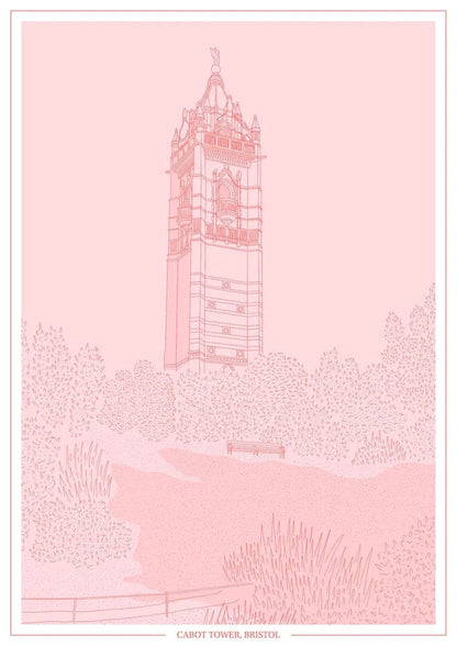 Print Pink Cabot Tower Print - A4 (various colours) homeware shops bristol gift shops bristol Ellie Rowe Design