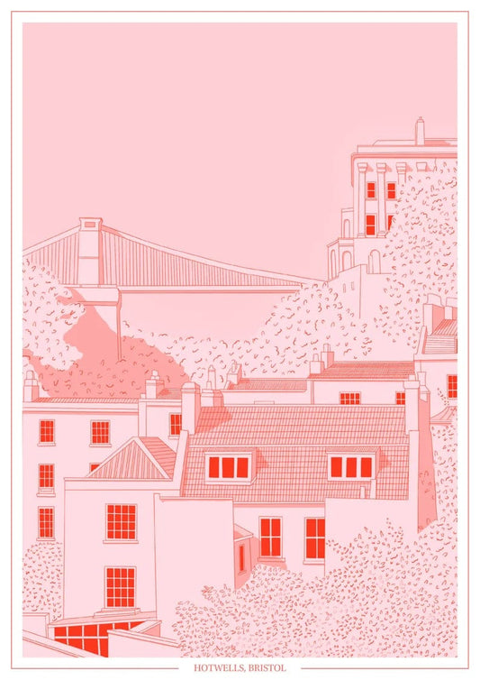 Print Pink Clifton Suspension Bridge Print Hotwells - A4 (various colours) homeware shops bristol gift shops bristol Ellie Rowe Design